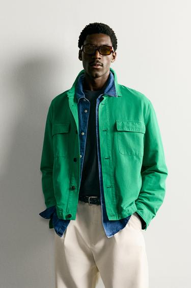 COTTON/LINEN REGULAR FIT OVERSHIRT - Green by Zara