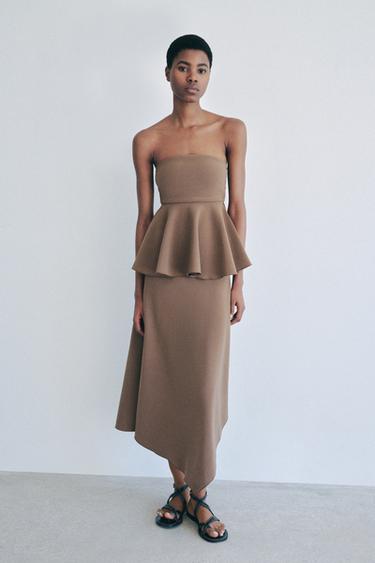 CREPE STRAPLESS TOP - Brown / Taupe by Zara - Image 2