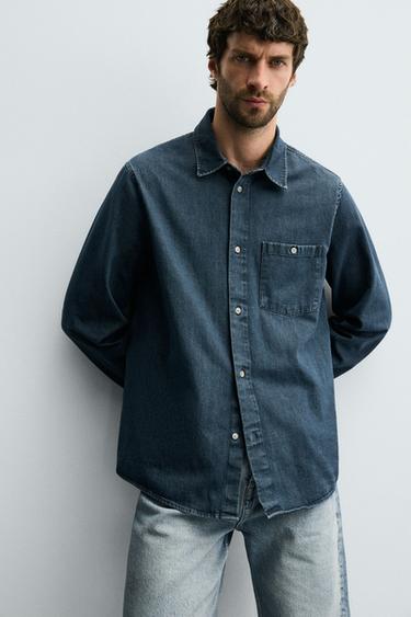 CHEMISE EN DENIM DÉLAVÉ - Bleu de Zara - Image 4
