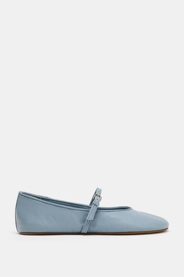 Zara LEATHER BALLET FLATS - Blue