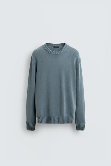 ウォッシュドコットンセーターブルー/グレーZaraのウォッシュドコットンセーター - ブルー/グレー 
