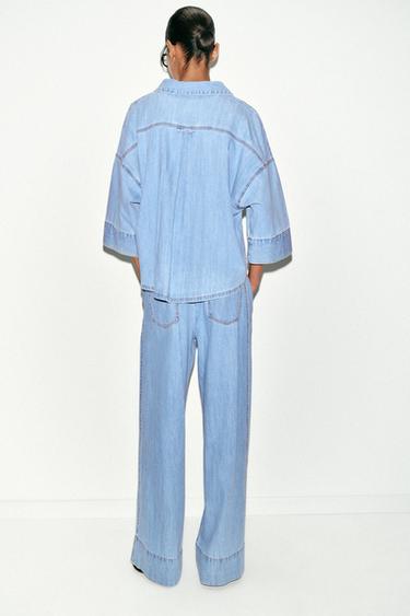 Z1975 MID-RISE WIDE-LEG JEANS WITH PLEATS - Mid-blue by Zara - Image 4