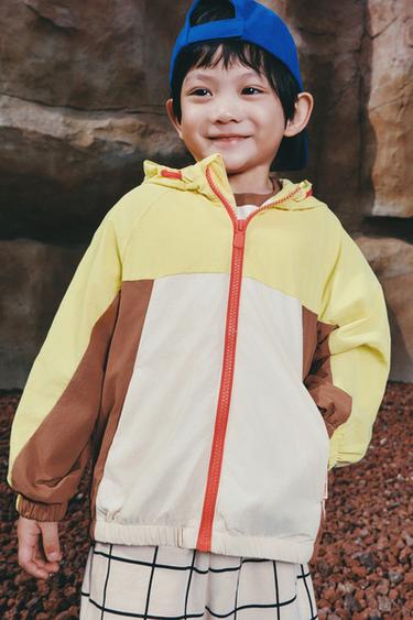 Zara 輕量拼色雨衣 - 淡褐色/黃色