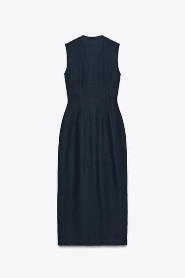 MIDI DRESS WITH LINEN BLEND BELT - Navy blue by Zara - Image 5