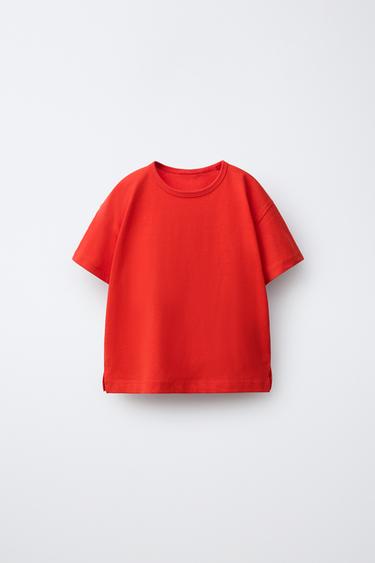ENSFARVET T-SHIRT - rød fra Zara