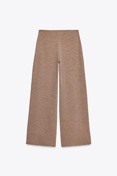 TEXTURED WIDE-LEG TROUSERS - Light brown by Zara - Image 4