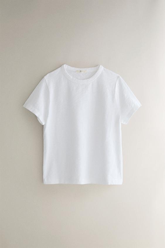 CAMISETA DE ALGODÃO MANGA CURTA - Branco da Zara - Imagem 0