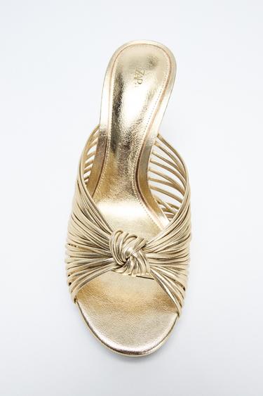 KNOTTED HIGH-HEEL SANDALS - Gold by Zara