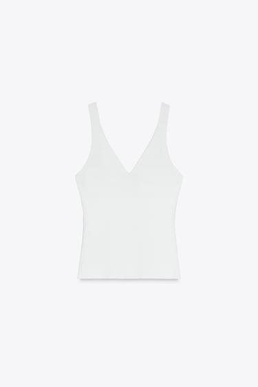 TOP EN MAILLE CÔTELÉE - Blanc de Zara - Image 2