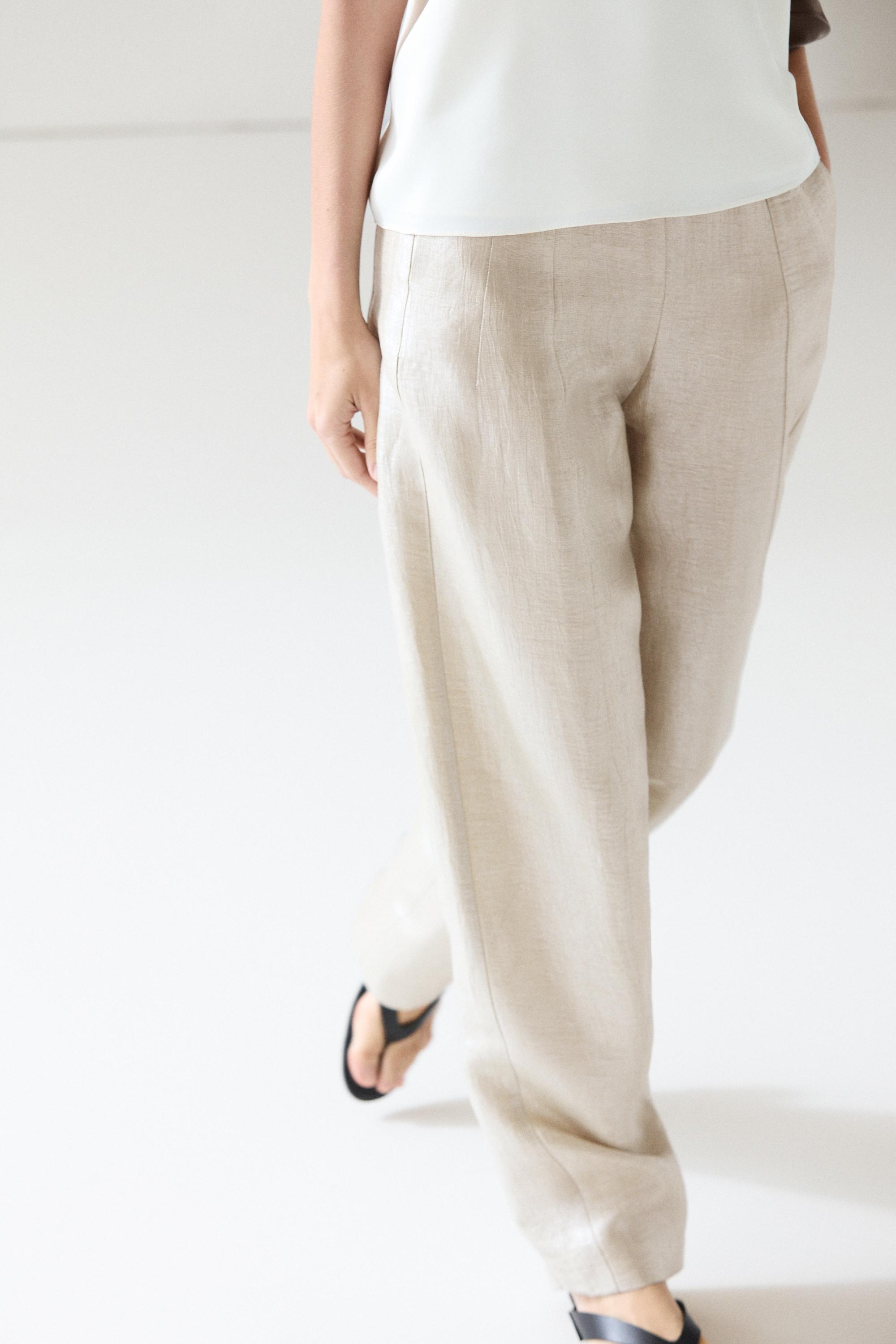 Flowing metallic linen trousers — Beige
