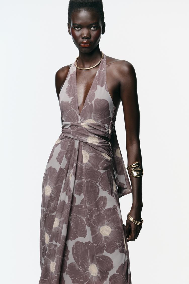 PRINTED CUT OUT TULLE MAXI DRESS
