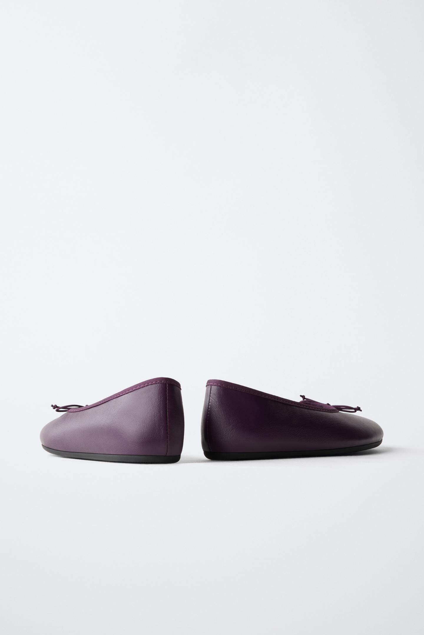 Детские балетки Zara Leather Bow Ballet Flats, цвет: Тёмно-бордовый — фото 6