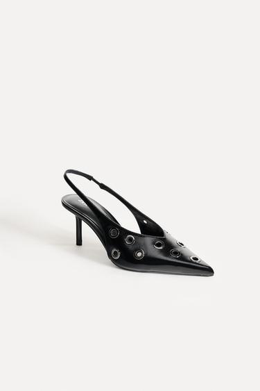 CHAUSSURES OUVERTES À L’ARRIÈRE AVEC ŒILLETS EN CUIR 50E ANNIVERSAIRE - Noir de Zara - Image 1