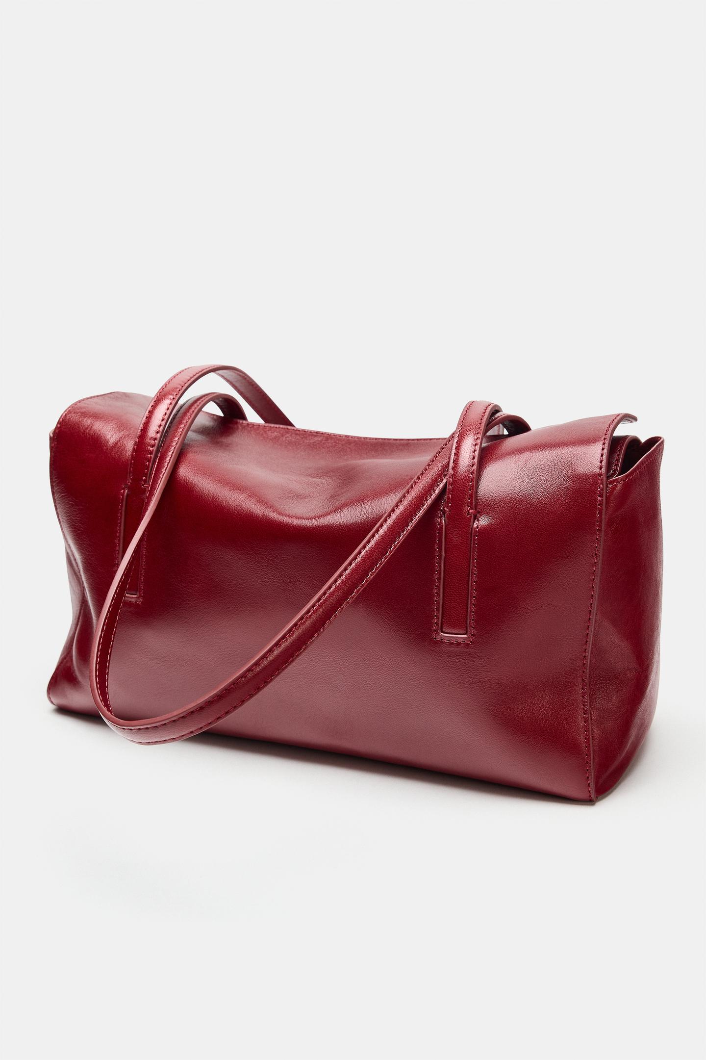 Женская сумка Zara Leather Shoulder, цвет: Красный — фото 4