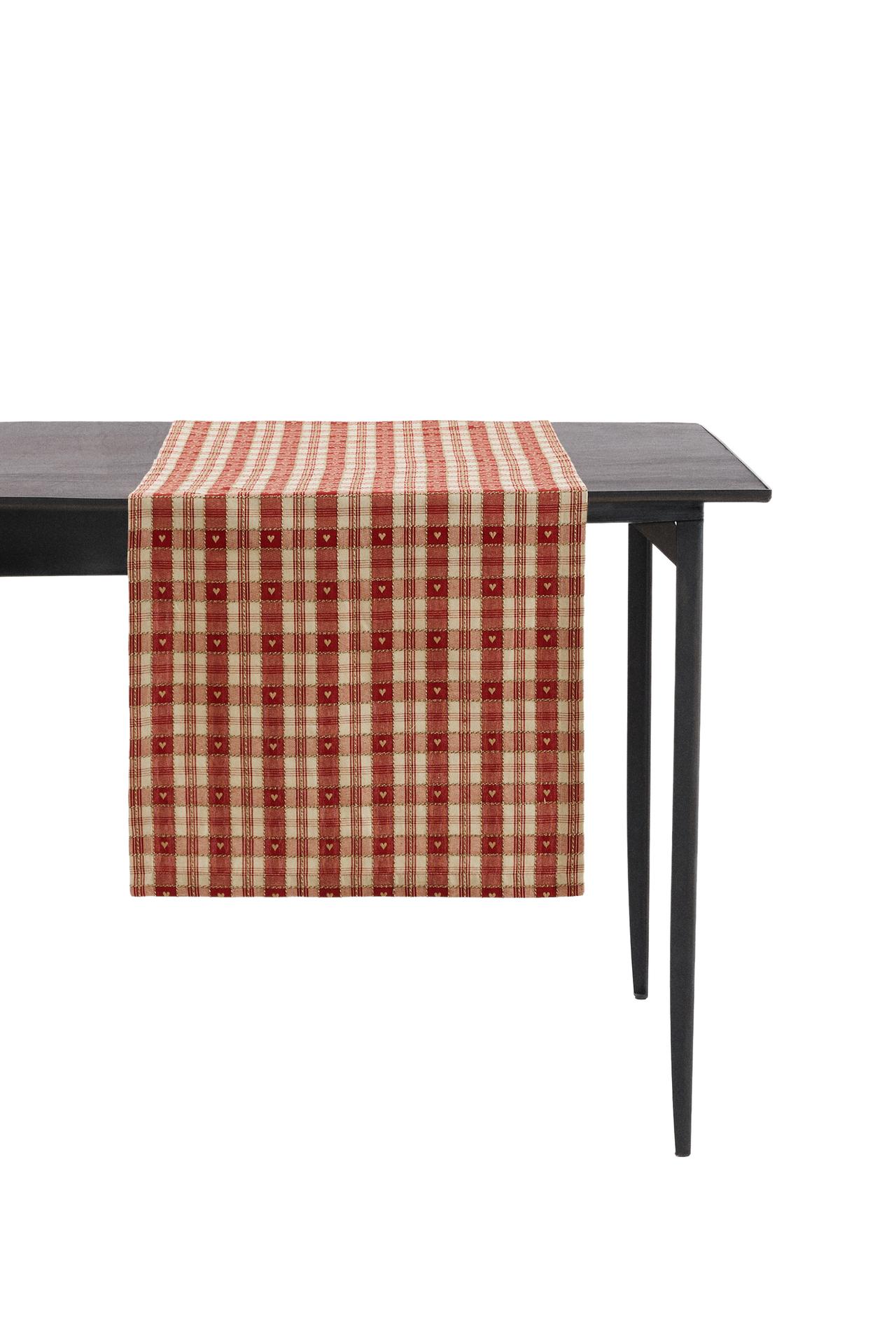 CHRISTMAS HEART CHECK COTTON TABLE RUNNER