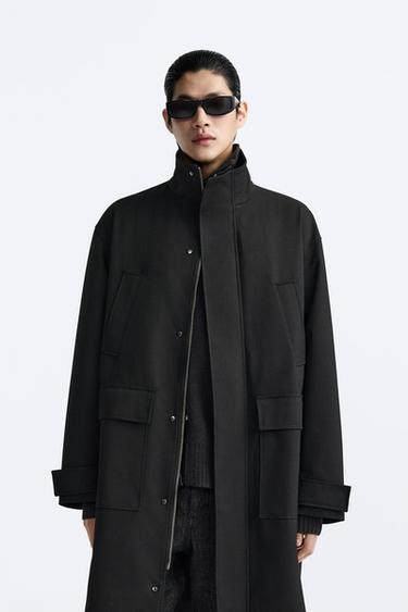 ПАЛЬТО ИЗ РЕЛЬЕФНОЙ ТКАНИ С КАРМАНАМИ — ЧЕРНЫЙ от Zara — изображение 0