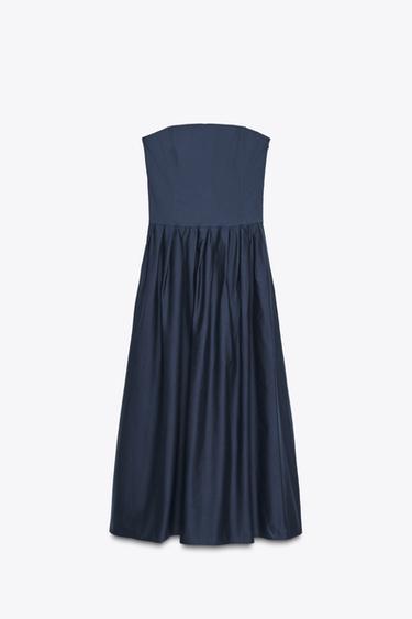 STRAPLESS POPLIN DRESS - Navy blue by Zara