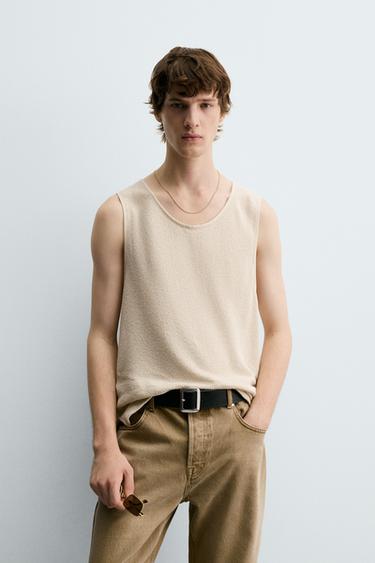 TEXTURED TANK T-SHIRT - Ecru by Zara