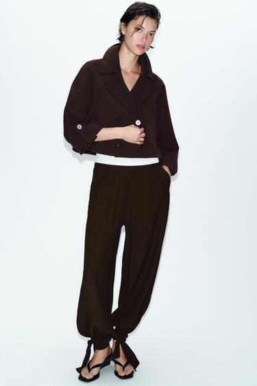 CALÇAS BOMBACHAS COM LAÇOS - Castanho-escuro da Zara