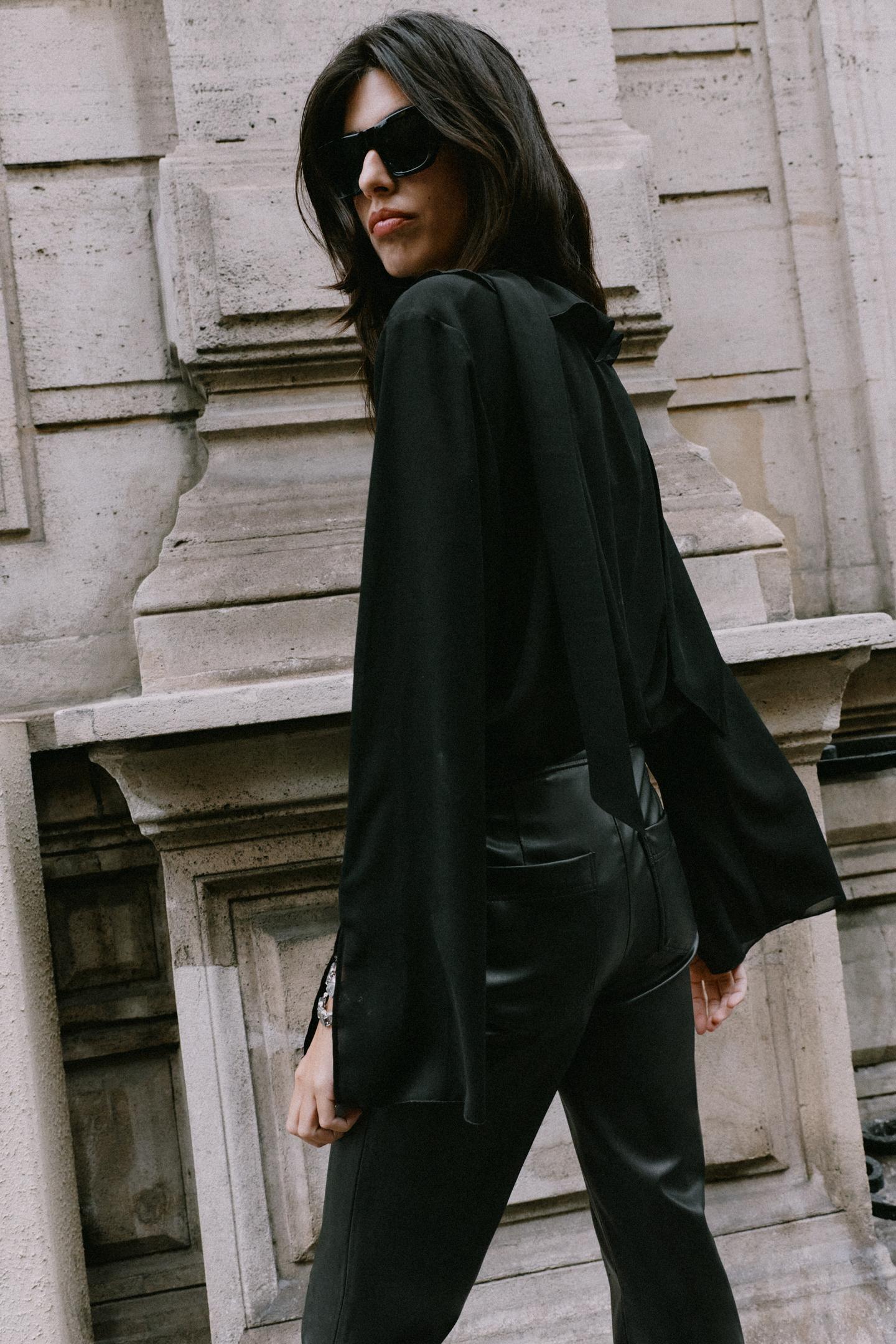 Женская блузка Zara Ruffle Bow Blouse, цвет: Чёрный — фото 3