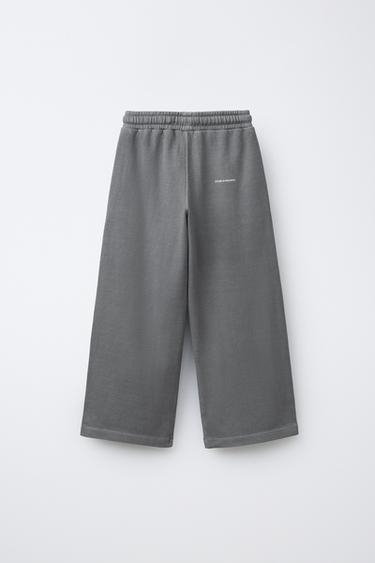 PANTALON EN MOLLETON DROIT INTERLOCK TEINT EN PIÈCE - Gris de Zara - Image 1