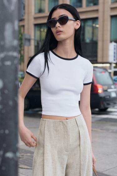 CONTRAST TRIM T-SHIRT - White by Zara