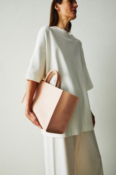 BOLSO SHOPPER PIEL - Beige claro de Zara