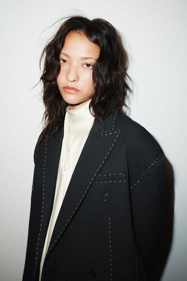 BLAZER OVERSIZE SURPIQÛRES - Bleu marine foncé de Zara - Image 5