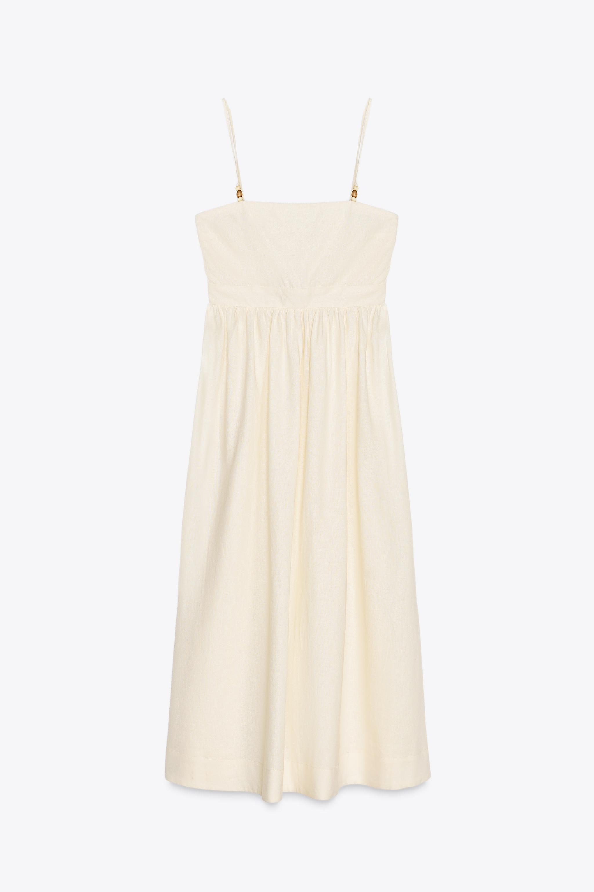 ZARA リネン ビーズストラップ付きミディ丈ワンピース 8372/099 ZARA リネン ビーズストラップ付きミディ丈ワンピース 8372/099