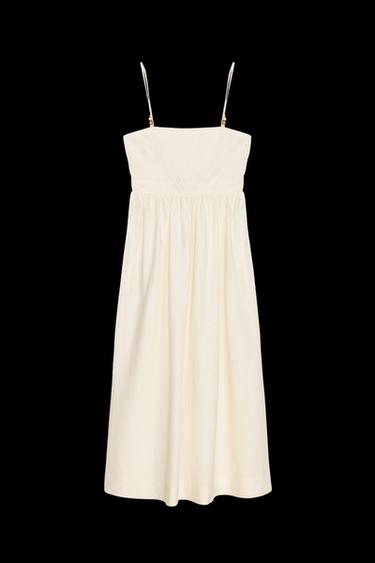 Zara LINEN BEADED STRAP MIDI DRESS - Ecru - Image 0