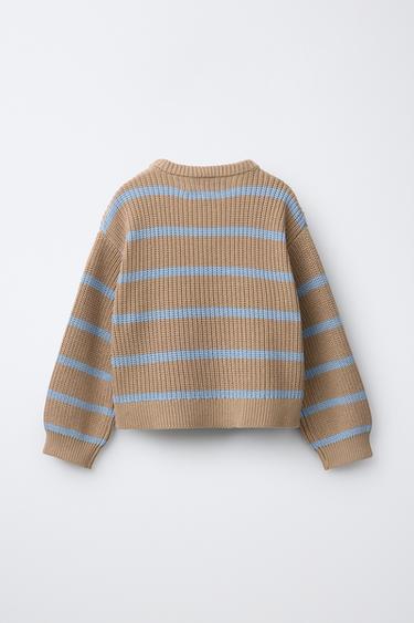 PULL EN MAILLE À RAYURES - Beige clair de Zara - Image 1