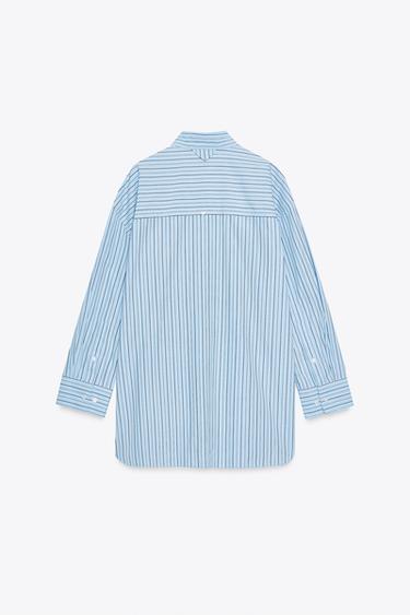 CHEMISE OVERSIZE EN POPELINE RAYÉE - Bleu / Bleu marine de Zara - Image 9