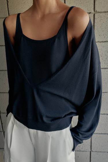 Zara COMBINATION KNIT JUMPER - Navy blue