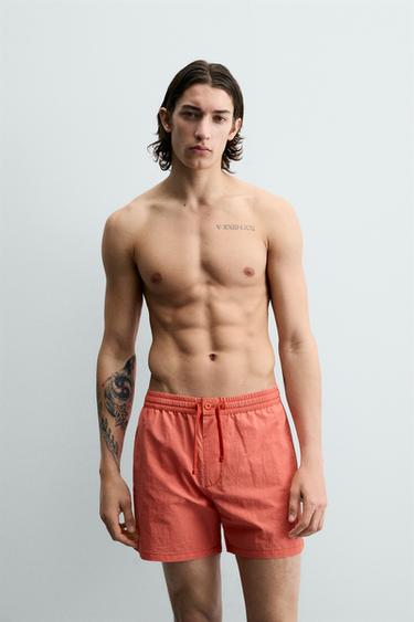 MAILLOT DE BAIN TEXTURÉ MI-LONG - Corail de Zara - Image 1