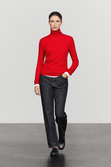Wool-blend turtleneck knit sweater — Red 1