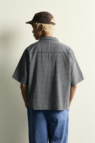 CHEMISE COUPE DÉCONTRACTÉE EN JACQUARD À CARREAUX - Bleu de Zara - Image 2