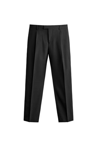 Zara REGULAR FIT PLEATED TUXEDO PANTS - Black