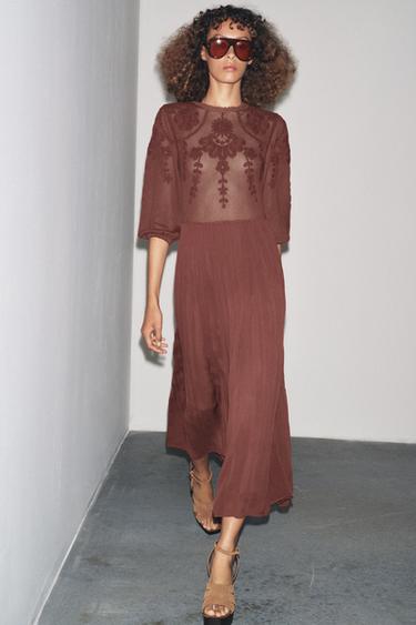 VESTIDO COMBINADO ZW COLLECTION - Granate de Zara