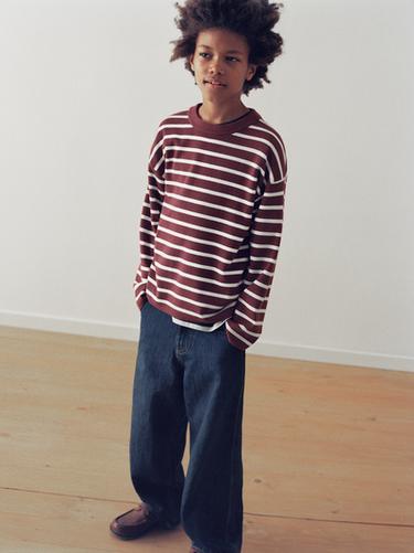 STRIPED KNIT T-SHIRT - bordeaux/ecru by Zara