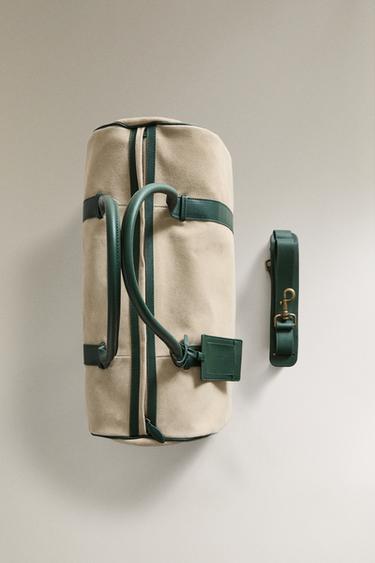 LEATHER TRAVEL BAG - Beige / Green by Zara - Image 3