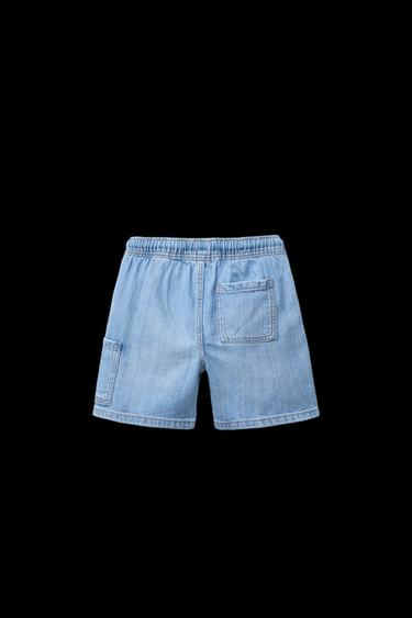 Zara FLOWY DENIM SHORTS - Light blue