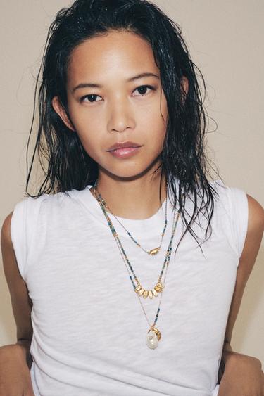 Zara PACK OF 3 BEADED CHAIN NECKLACES - Golden - Image 0