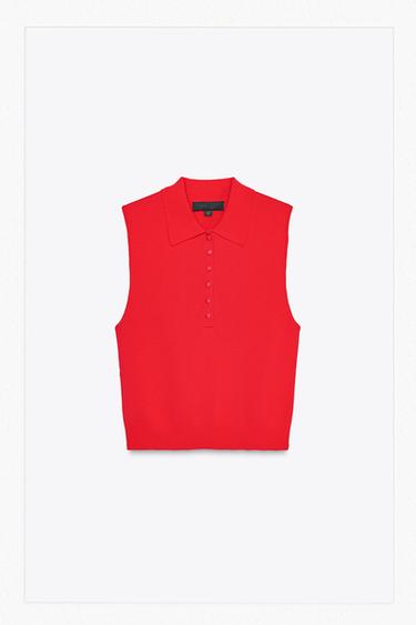 TOP RAJUTAN BISBAN SAMPING - Merah dari Zara