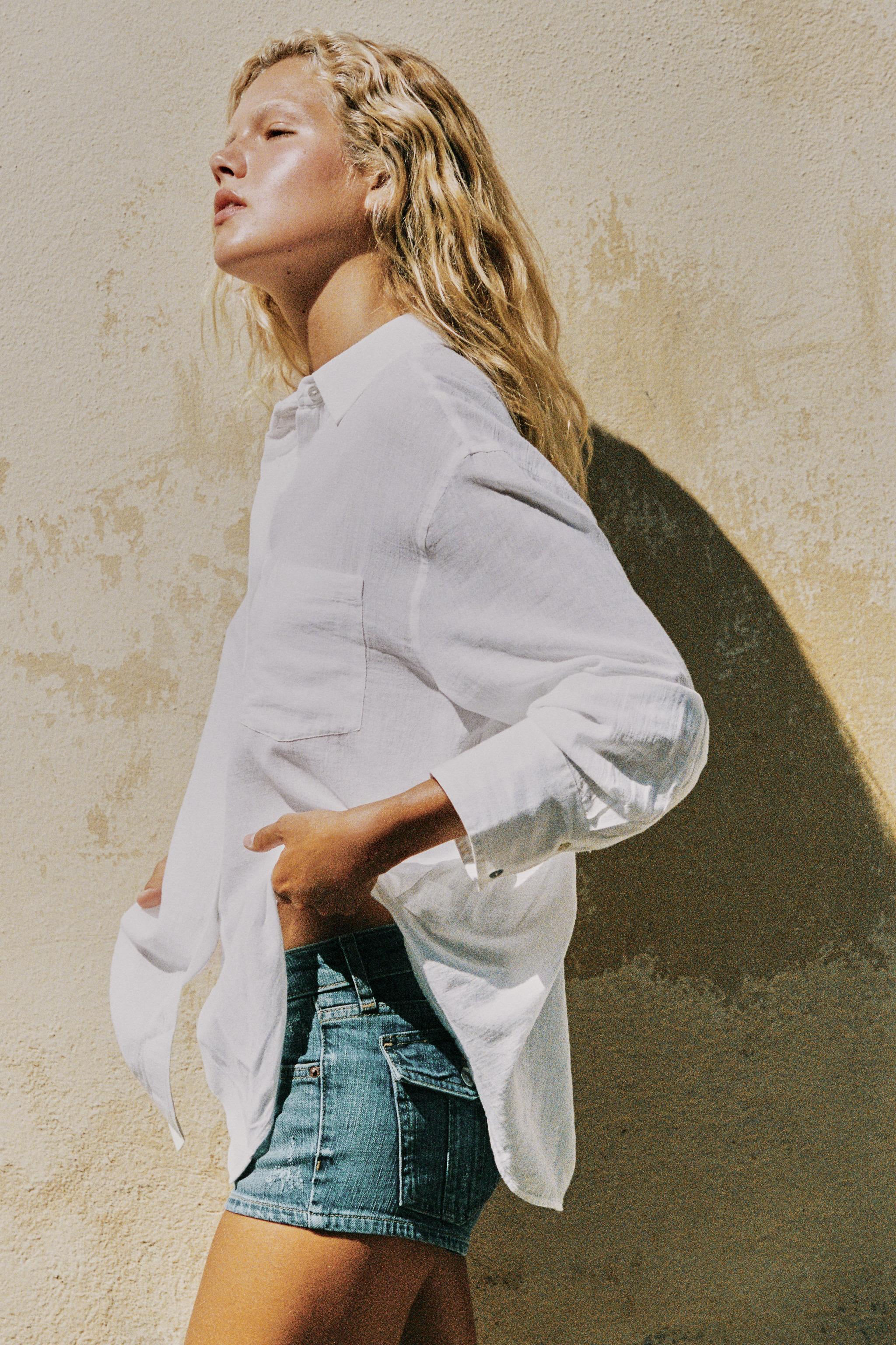 Zara OVERSIZE MÜSLİN CEPLİ GÖMLEK görsel 5