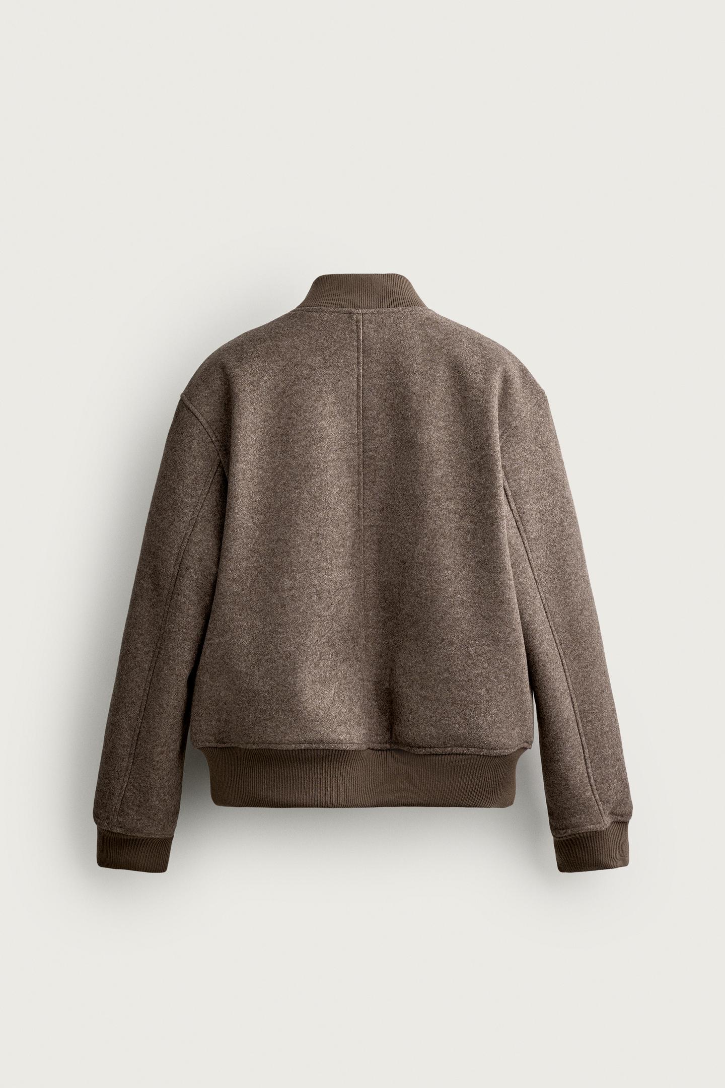 Мужская куртка Zara Faux Fur Lined Bomber, цвет: Бежевый — фото 8