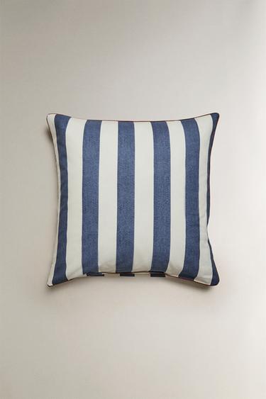 TAIE D’OREILLER COTON LAVÉ RAYURES - Bleu de Zara - Image 2