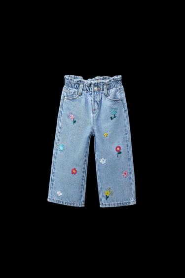 PAPERBAG-JEANS MIT BLUMENSTICKEREI - Blau von Zara - Bild 0