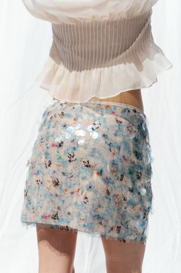 SEQUIN MINI SKIRT - Ecru / Blue by Zara - Image 4