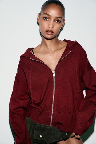 SUDADERA PUNTO CAPUCHA - Burgundy de Zara