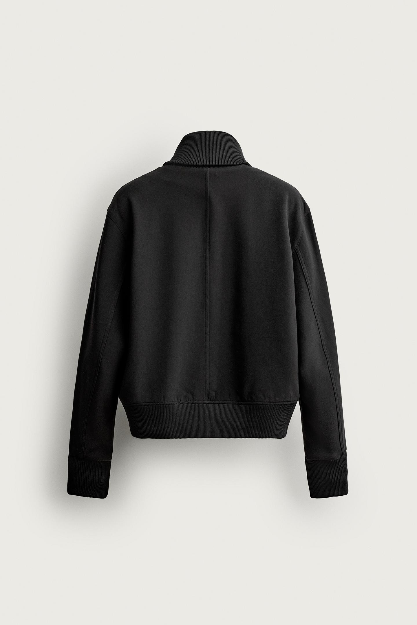 Мужская куртка Zara Bomber Jacket with High Collar, цвет: Чёрный — фото 8